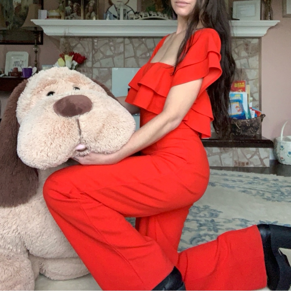 Revamped Coral Red Ruffled Jumpsuit